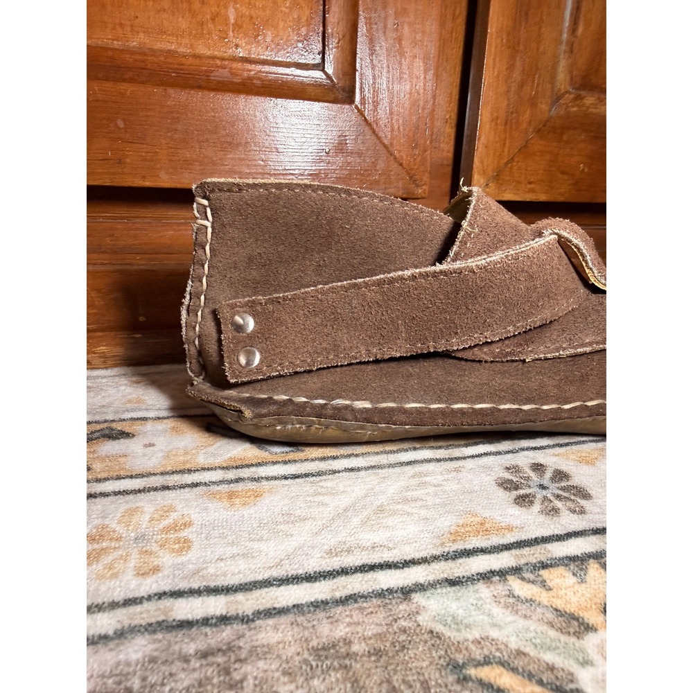 Quoddy Handcrafted Brown Suede Ring Buckle Moccasins Boho Whipstitch Loafers 7.5 - Picture 11 of 16